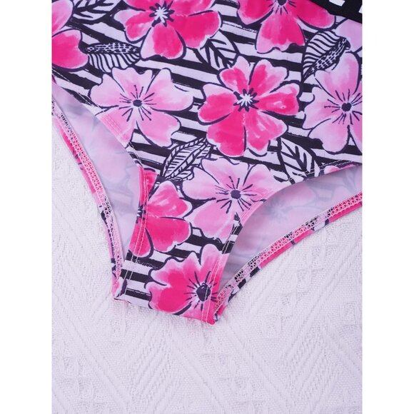 One-Shoulder Pink & Floral "Keep Move" Swimsuit Set For Teen Girl Size 14 - Picture 6 of 12
